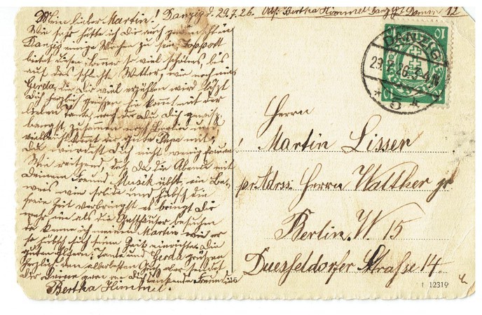 Letter from Bertha Himmler to Martin Lisser in Berlin, Germany postage stamp from Danzig