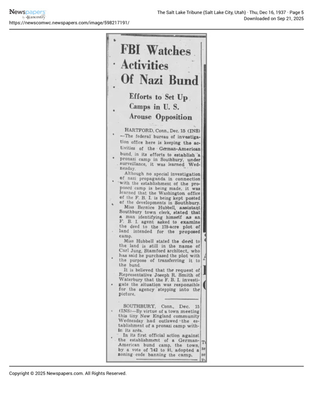 Newspaper: The Salt Lake Tribune on Southbury