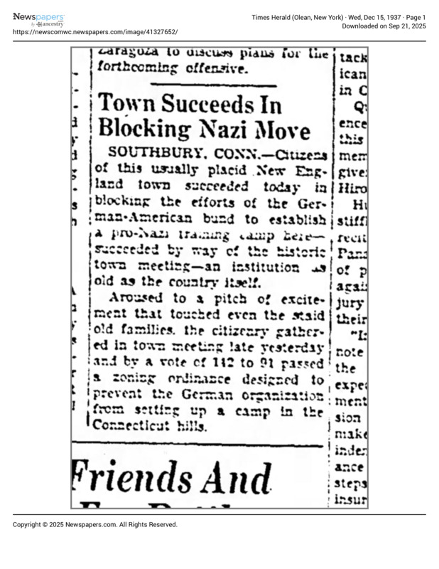 Newspaper: The Times Herald on Southbury