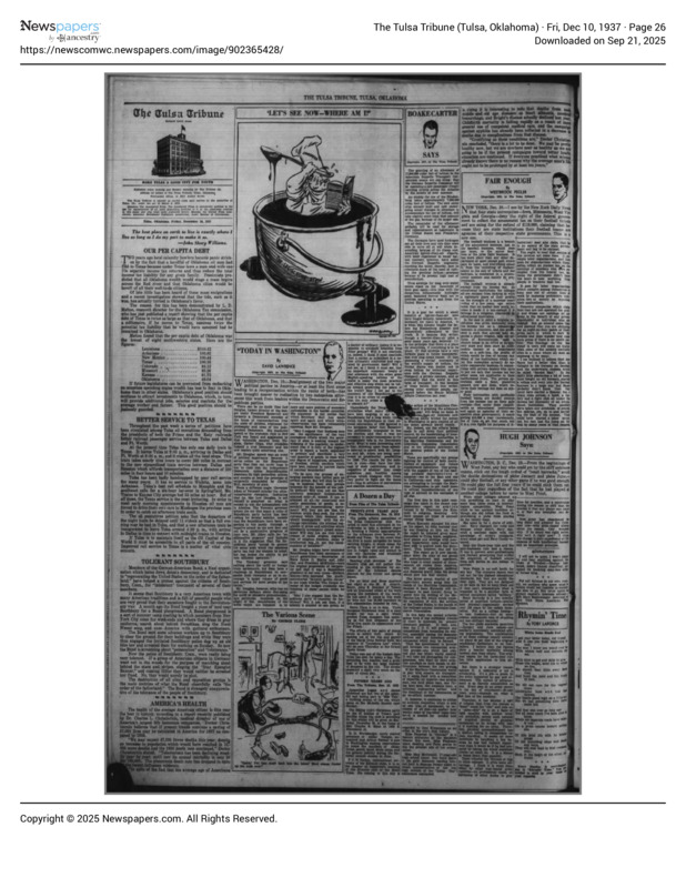 Newspaper: The Tulsa Tribune on Southbury