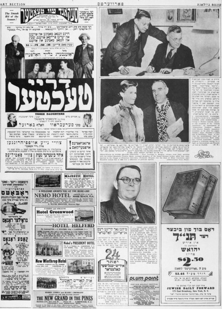 In an english section of the Yiddish newspaper The Forward (Der Forverts), an image of the founders of "United Americans" is paired with a brief description of the events in Southbury, CT.