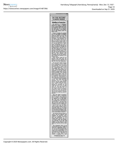 Newspaper: Harrisburg Telegraph on Southbury