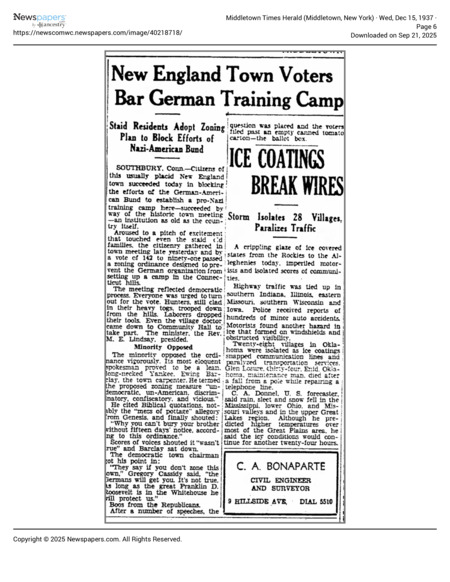 Newspaper: The Middletown Times on Southbury 