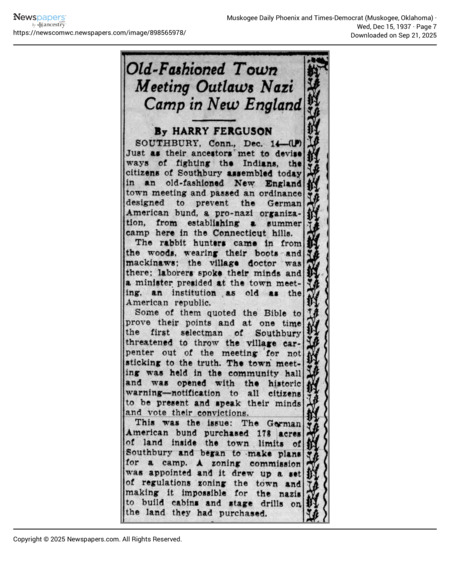 Newspaper: The Muskogee Daily Phoenix on Southbury