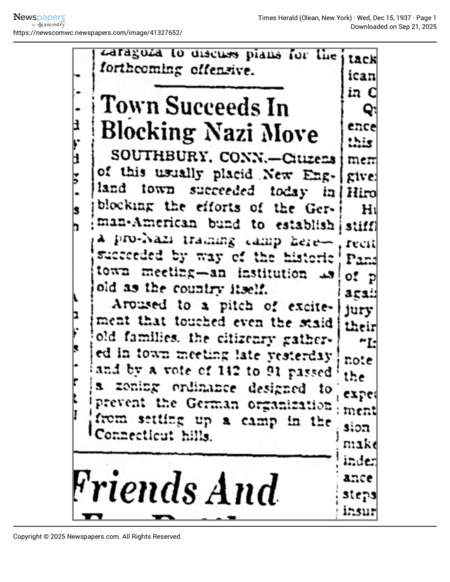 Newspaper: The Times Herald on Southbury